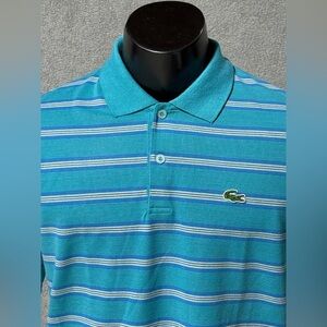 LACOSTE REGULAR FIT BIG CROC STRIPE CAVIAR BLUE COTTON POLO SHIRT SIZE 6 (XL)